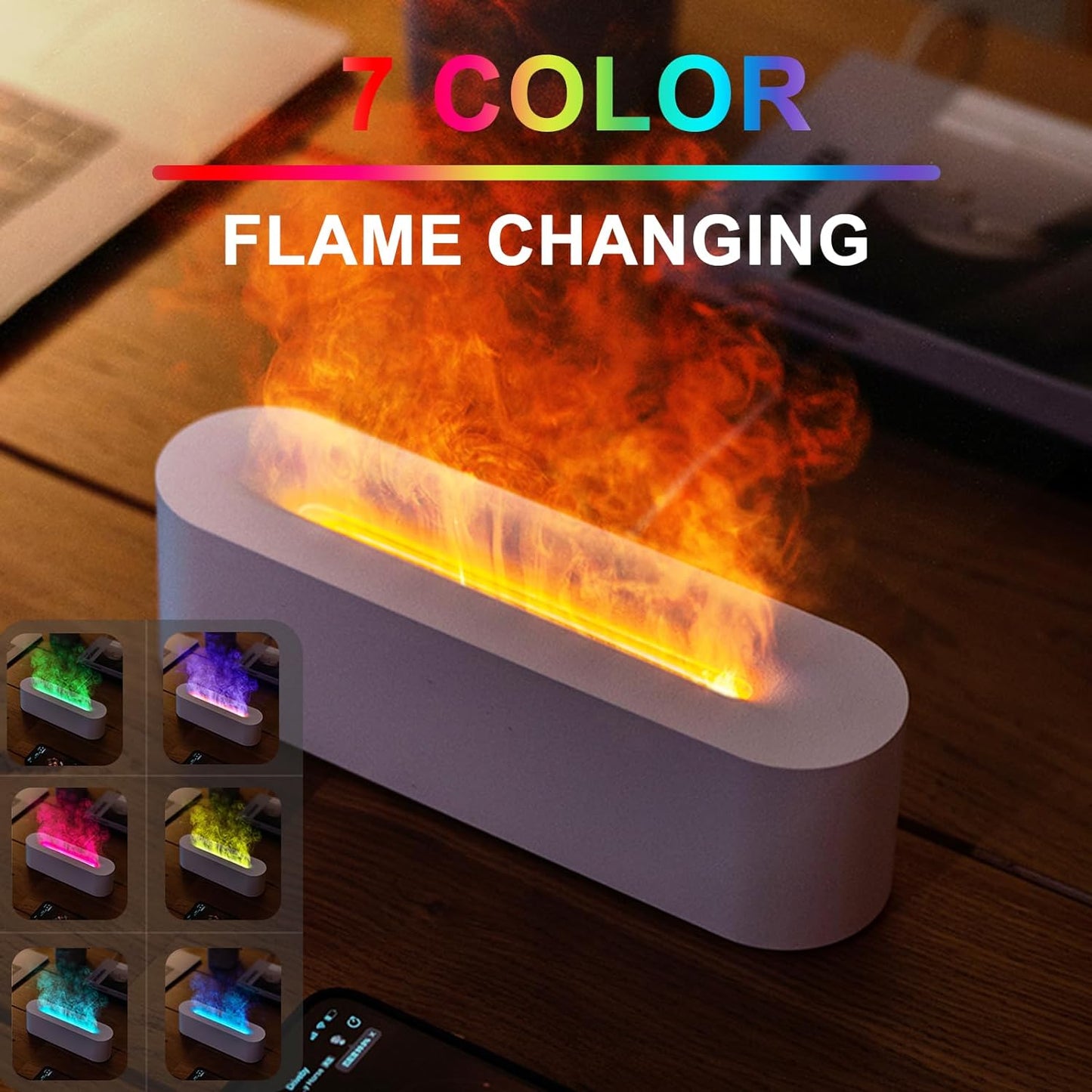 Simulation seven color flame aromatreatment machine Ultrasonic atomizing household perfume machine remote control silent flame humidifier
